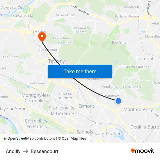 Andilly to Bessancourt map