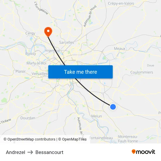 Andrezel to Bessancourt map