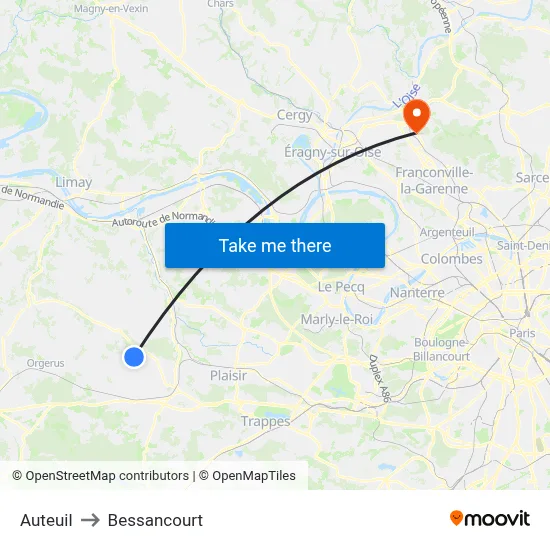 Auteuil to Bessancourt map