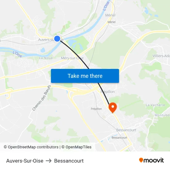 Auvers-Sur-Oise to Bessancourt map