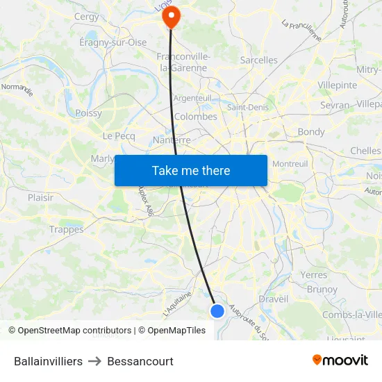 Ballainvilliers to Bessancourt map