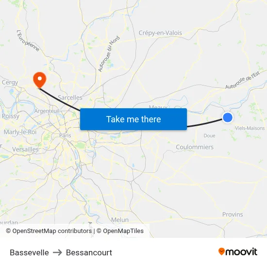 Bassevelle to Bessancourt map