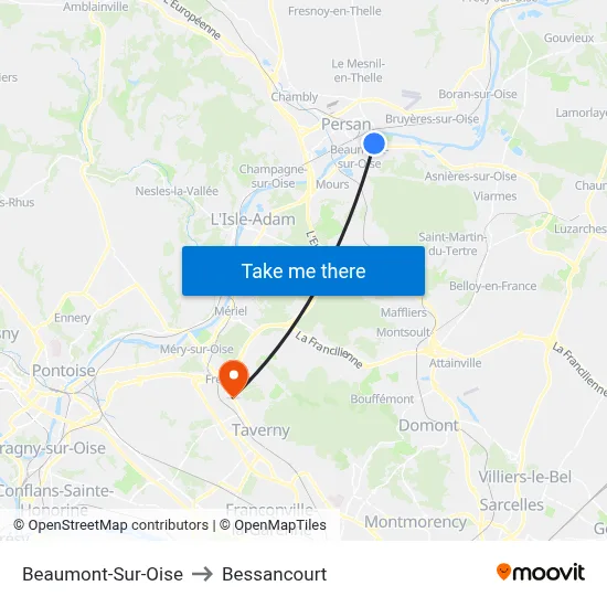 Beaumont-Sur-Oise to Bessancourt map
