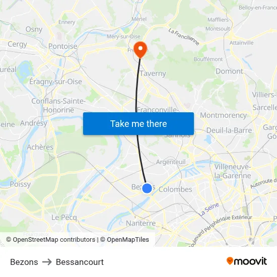 Bezons to Bessancourt map