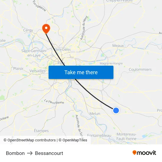 Bombon to Bessancourt map