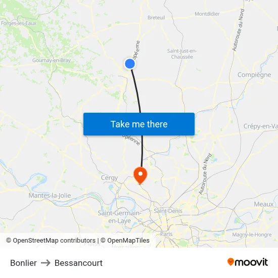 Bonlier to Bessancourt map