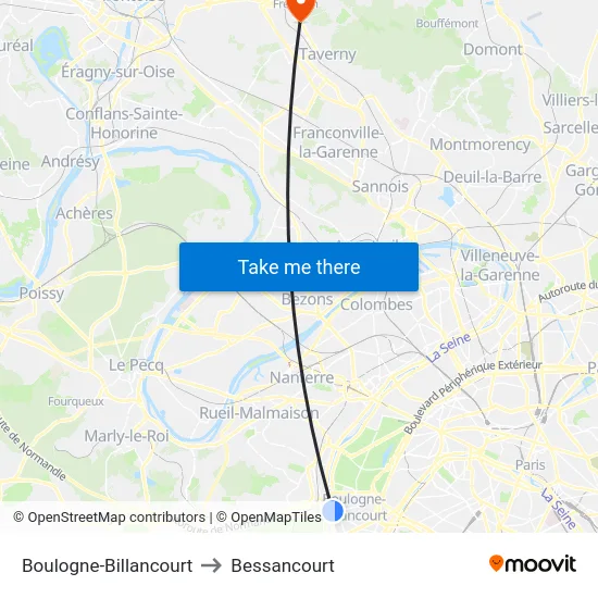 Boulogne-Billancourt to Bessancourt map