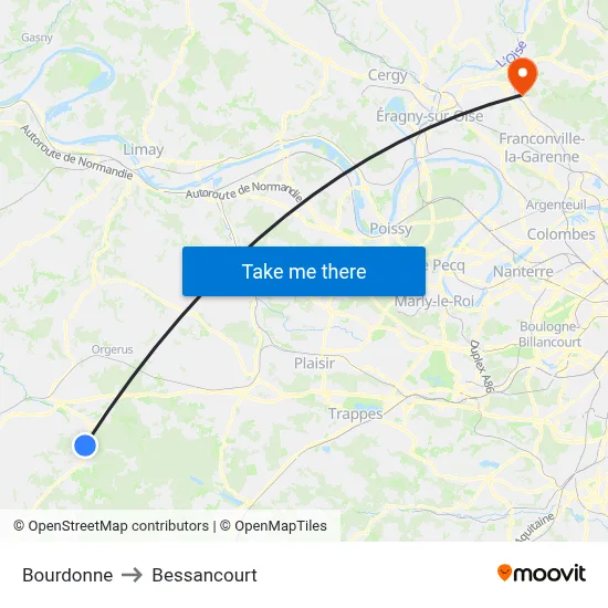 Bourdonne to Bessancourt map