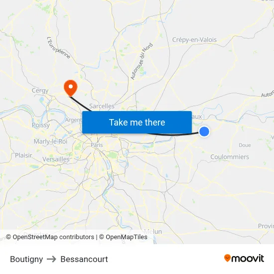 Boutigny to Bessancourt map