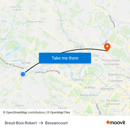 Breuil-Bois-Robert to Bessancourt map