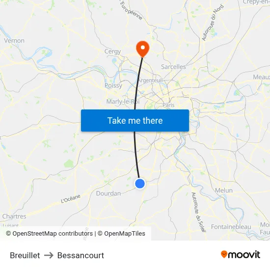 Breuillet to Bessancourt map