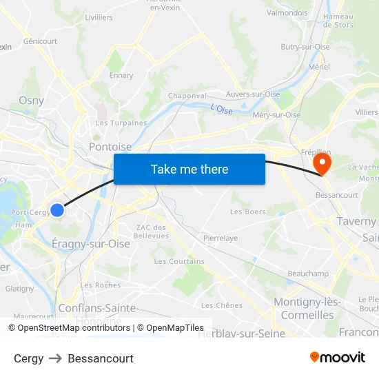 Cergy to Bessancourt map