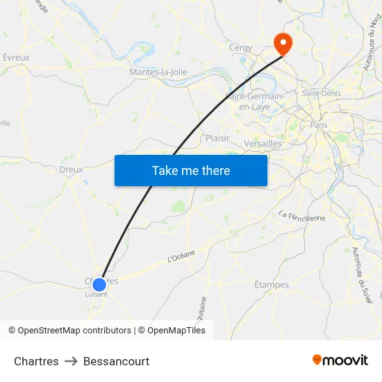Chartres to Bessancourt map