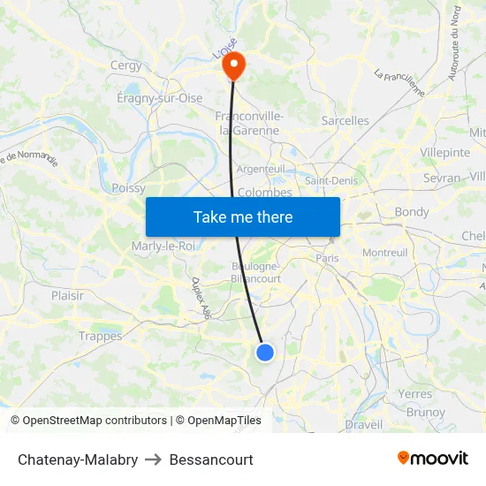 Chatenay-Malabry to Bessancourt map