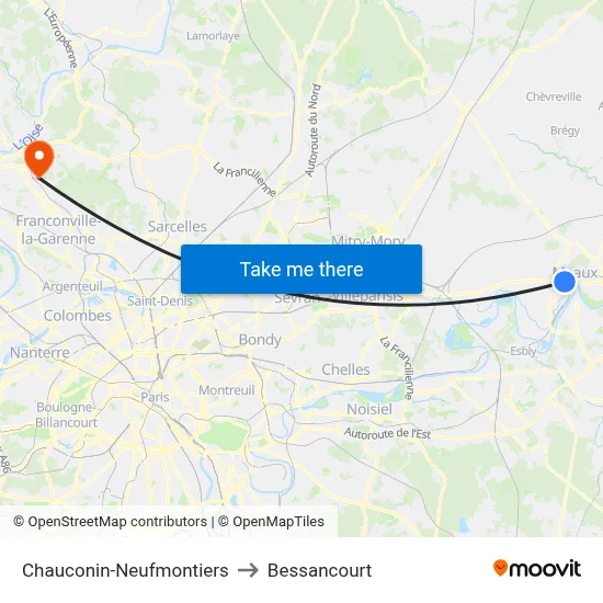 Chauconin-Neufmontiers to Bessancourt map