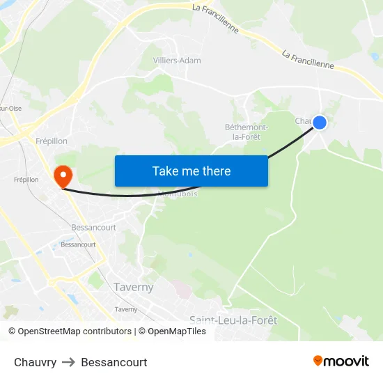 Chauvry to Bessancourt map