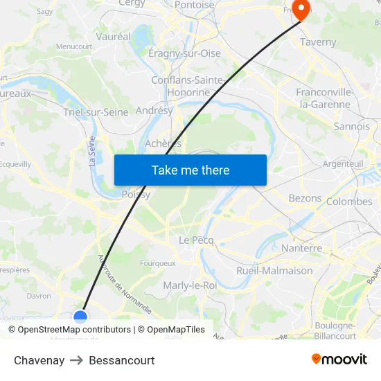 Chavenay to Bessancourt map
