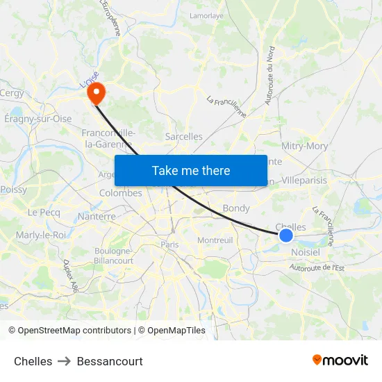 Chelles to Bessancourt map
