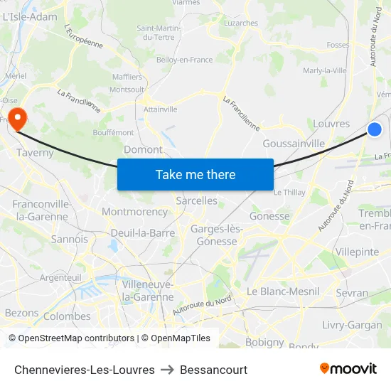 Chennevieres-Les-Louvres to Bessancourt map