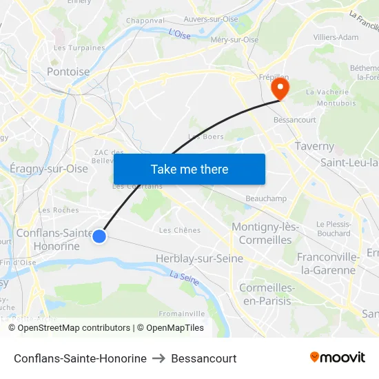 Conflans-Sainte-Honorine to Bessancourt map