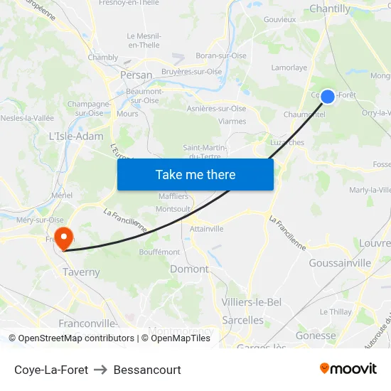 Coye-La-Foret to Bessancourt map