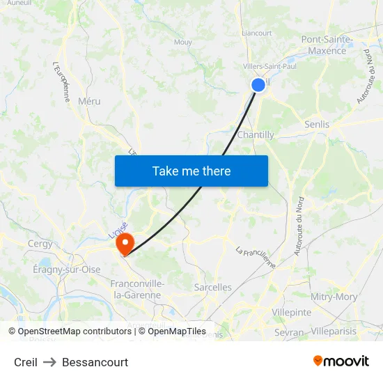 Creil to Bessancourt map