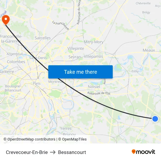 Crevecoeur-En-Brie to Bessancourt map
