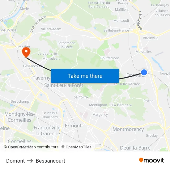 Domont to Bessancourt map