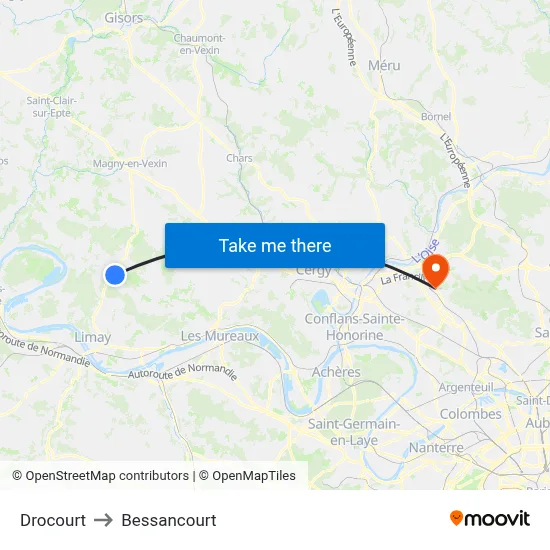Drocourt to Bessancourt map