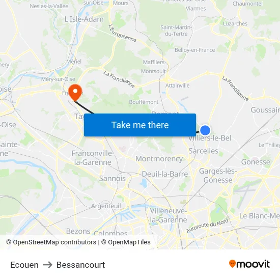 Ecouen to Bessancourt map