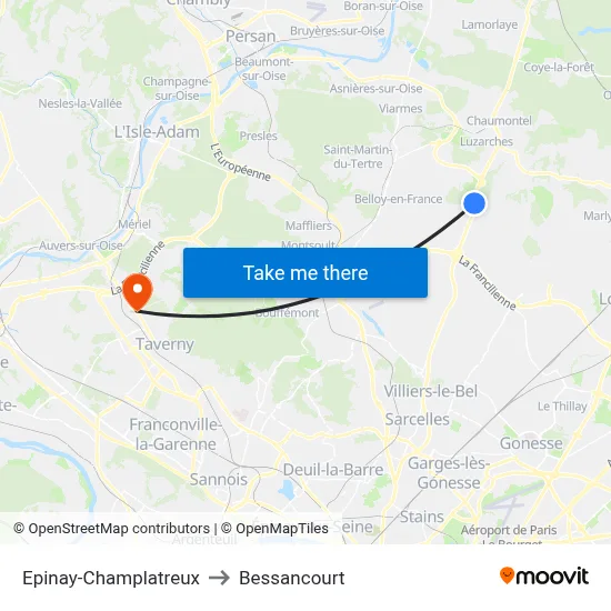 Epinay-Champlatreux to Bessancourt map