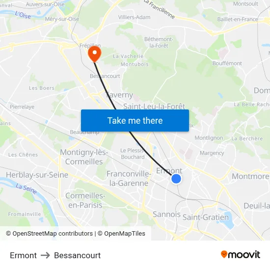 Ermont to Bessancourt map