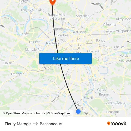 Fleury-Merogis to Bessancourt map