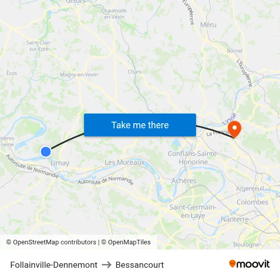 Follainville-Dennemont to Bessancourt map