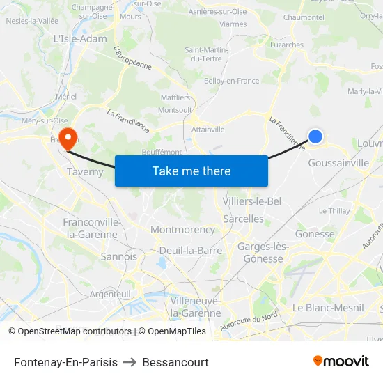 Fontenay-En-Parisis to Bessancourt map