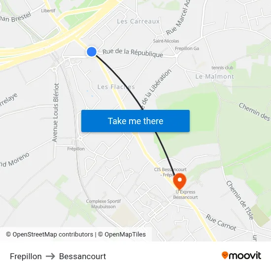 Frepillon to Bessancourt map