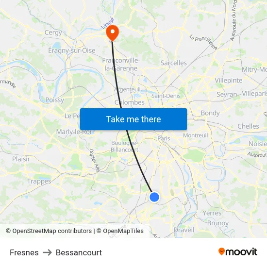 Fresnes to Bessancourt map