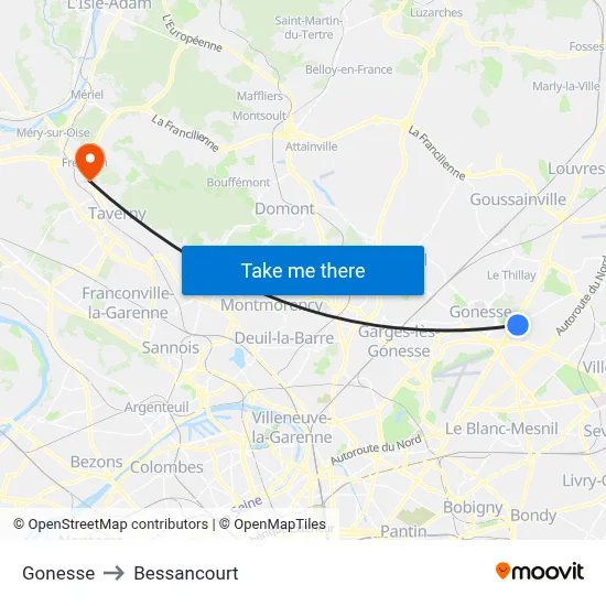 Gonesse to Bessancourt map