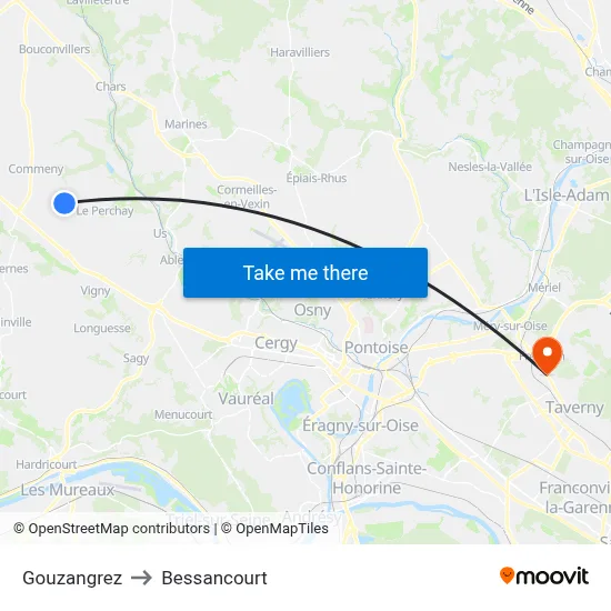 Gouzangrez to Bessancourt map