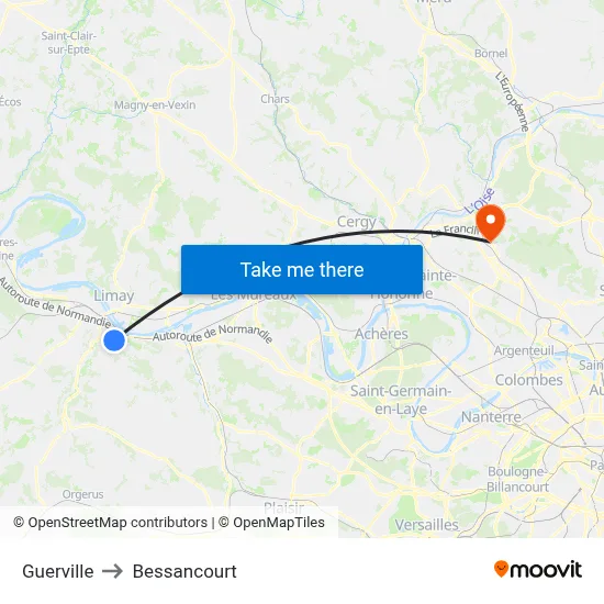 Guerville to Bessancourt map