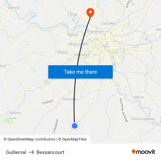 Guillerval to Bessancourt map