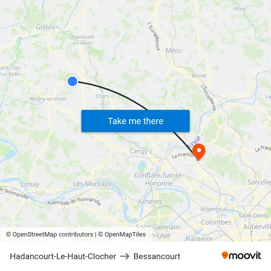 Hadancourt-Le-Haut-Clocher to Bessancourt map