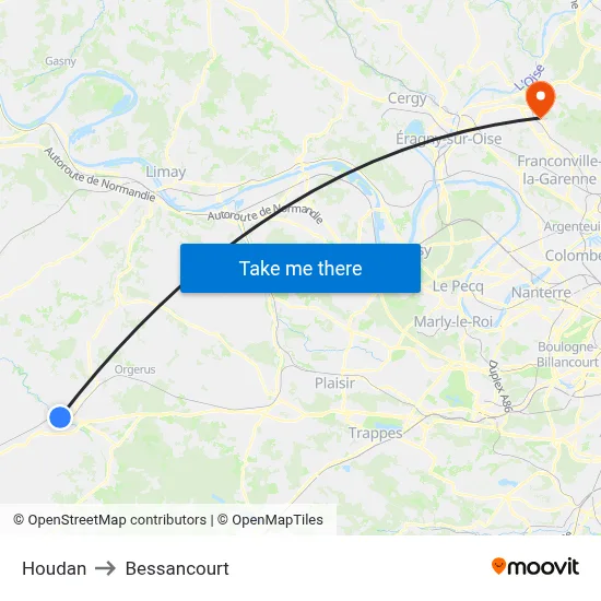 Houdan to Bessancourt map