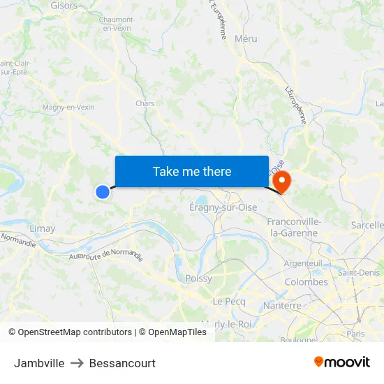 Jambville to Bessancourt map