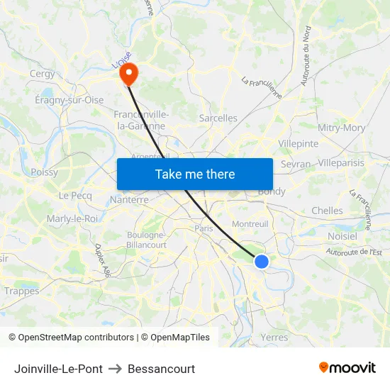 Joinville-Le-Pont to Bessancourt map
