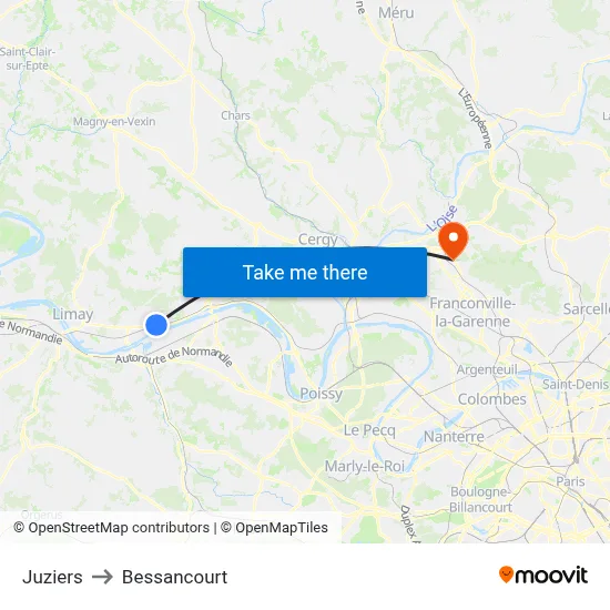 Juziers to Bessancourt map