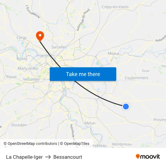 La Chapelle-Iger to Bessancourt map