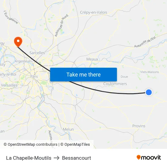 La Chapelle-Moutils to Bessancourt map