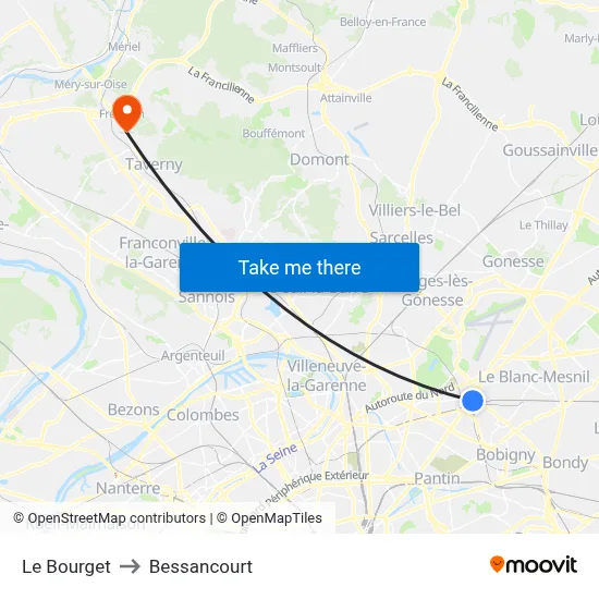Le Bourget to Bessancourt map