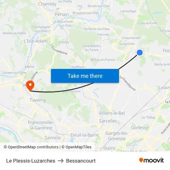 Le Plessis-Luzarches to Bessancourt map